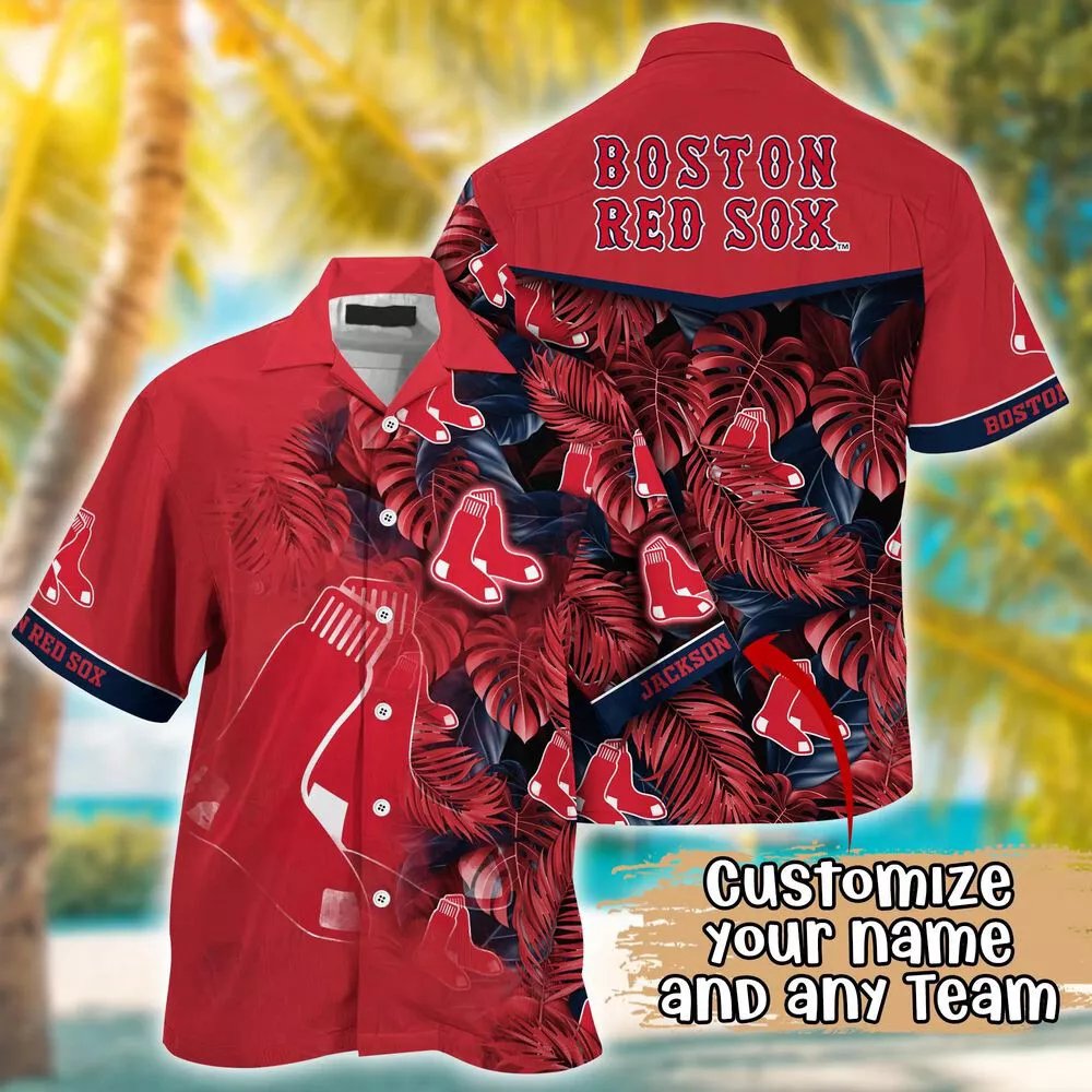 Boston Red Sox Hawaiian Shirt Custom Leaf Pattern.jpg