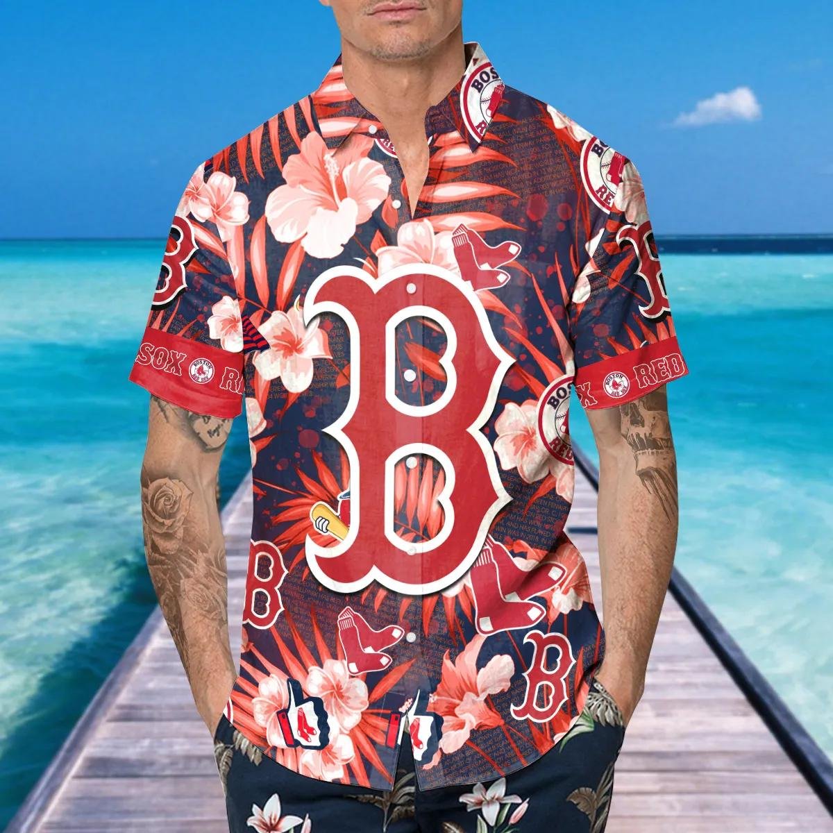 Boston Red Sox Hawaiian Shirt with Floral.jpg