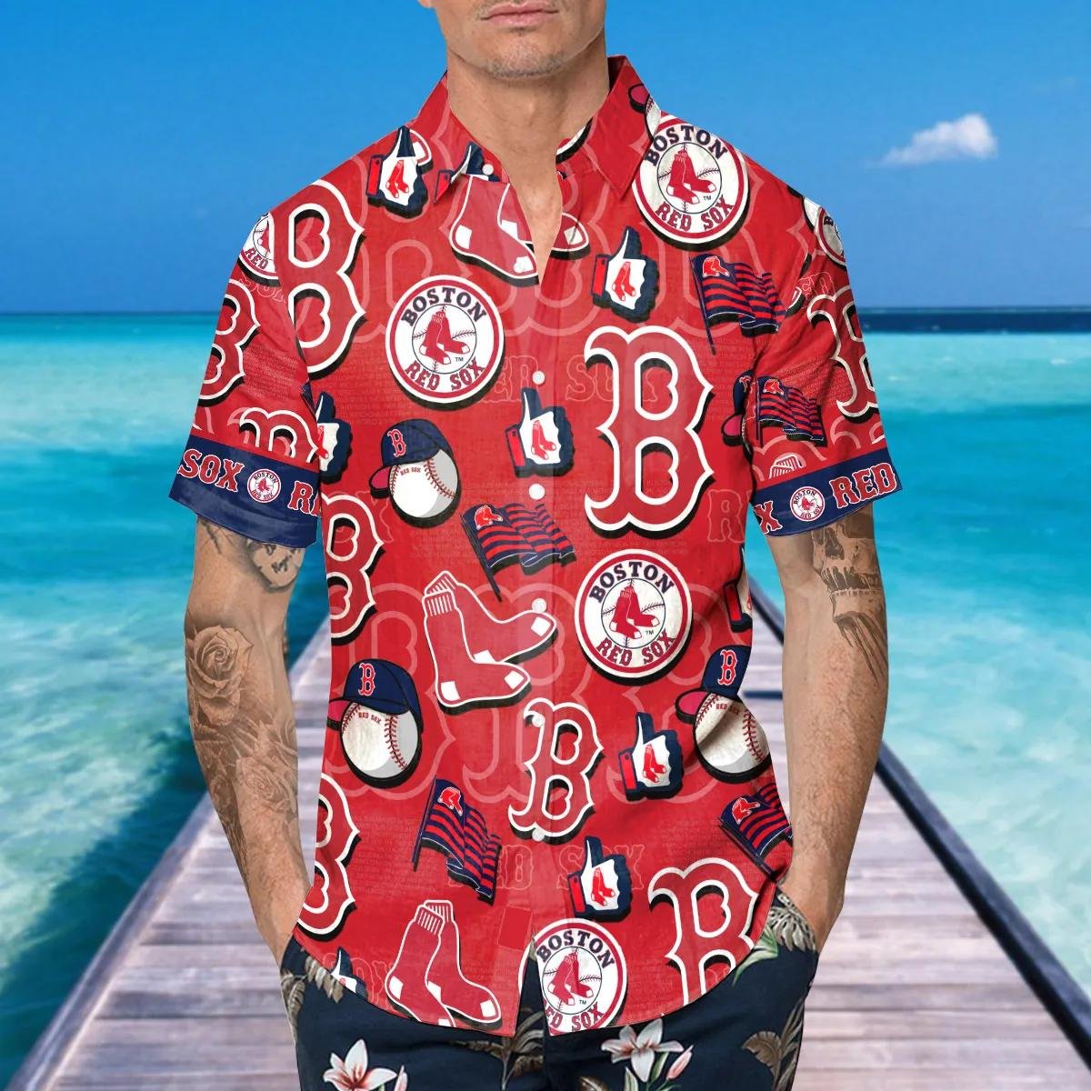 Boston Red Sox Logo Hawaiian Shirt Classic Collage Design.jpg