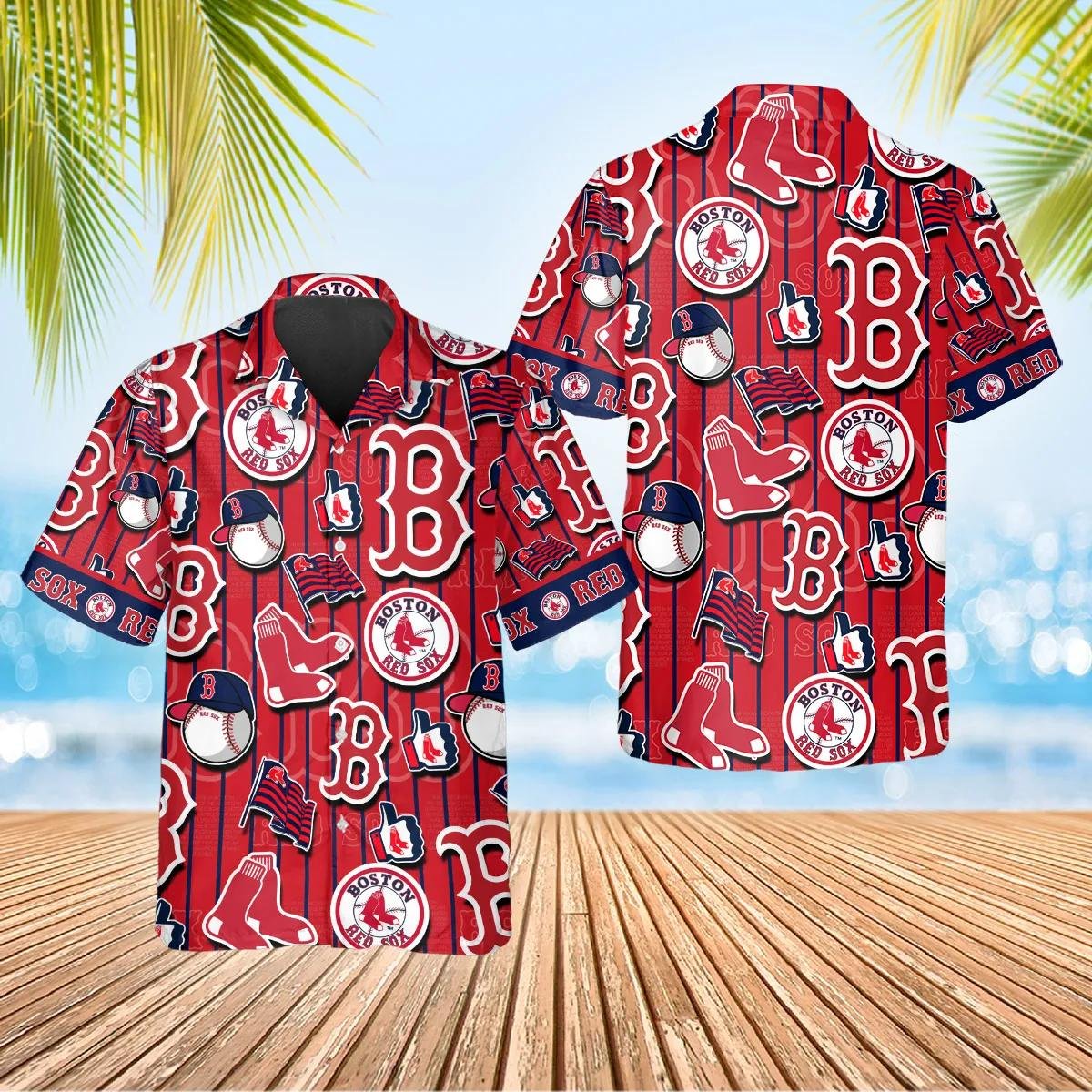 Boston Red Sox Pinstripe Logo Hawaiian Shirt for Fans.jpg