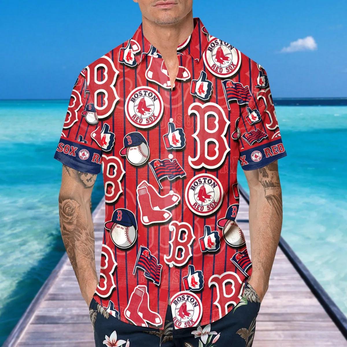 Boston Red Sox Pinstripe Logo Hawaiian Shirt for Fans.jpg