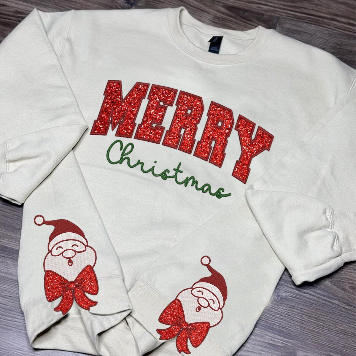 Christmas Glitter Side Bow Sweatshirt Santa Claus Embroidered Top.jpg