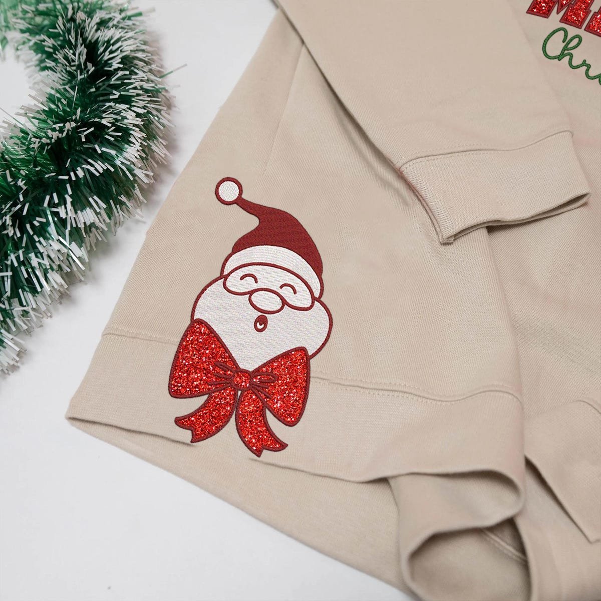 Christmas Glitter Side Bow Sweatshirt Santa Claus Embroidered Top.jpg