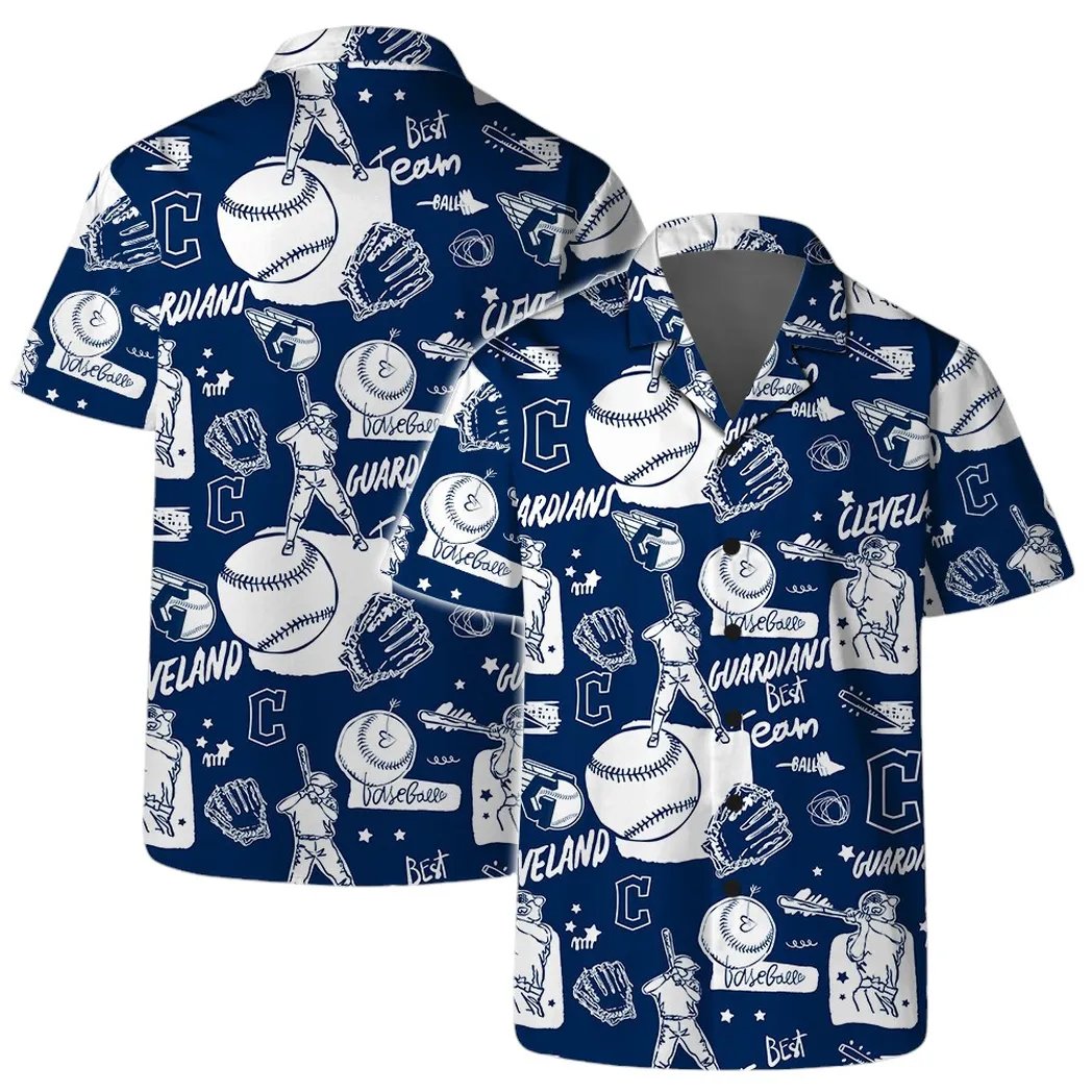 Cleveland Guardians Hawaiian Shirt Tropical Monochrome Design.jpg