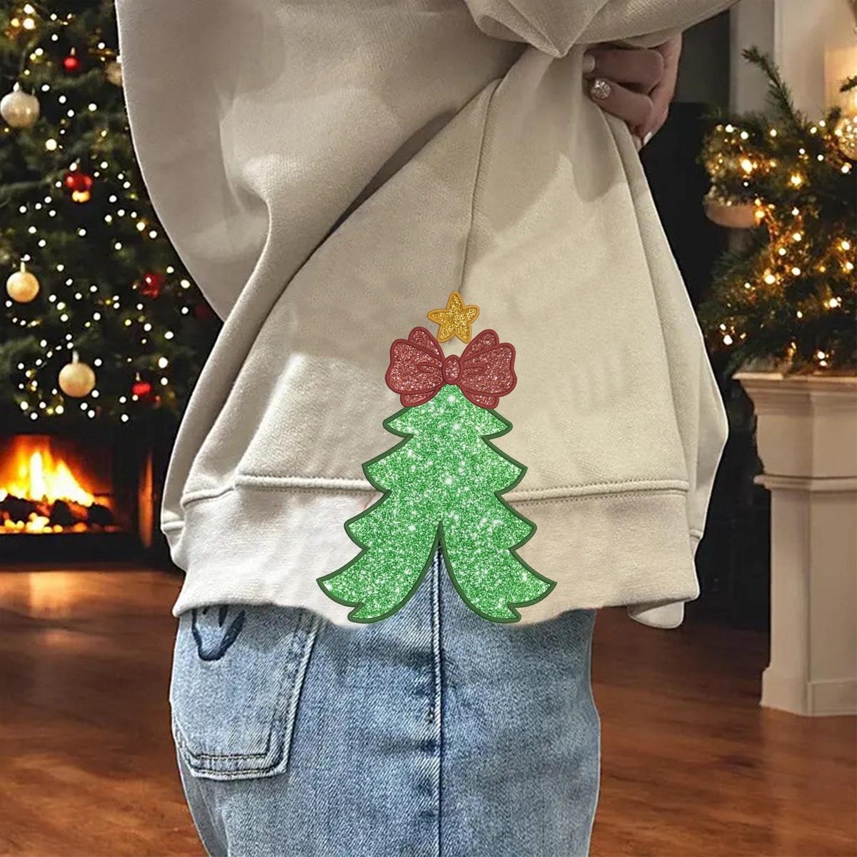 Embroidered Christmas Sweatshirt with Glitter Bow and Tree Design.jpg