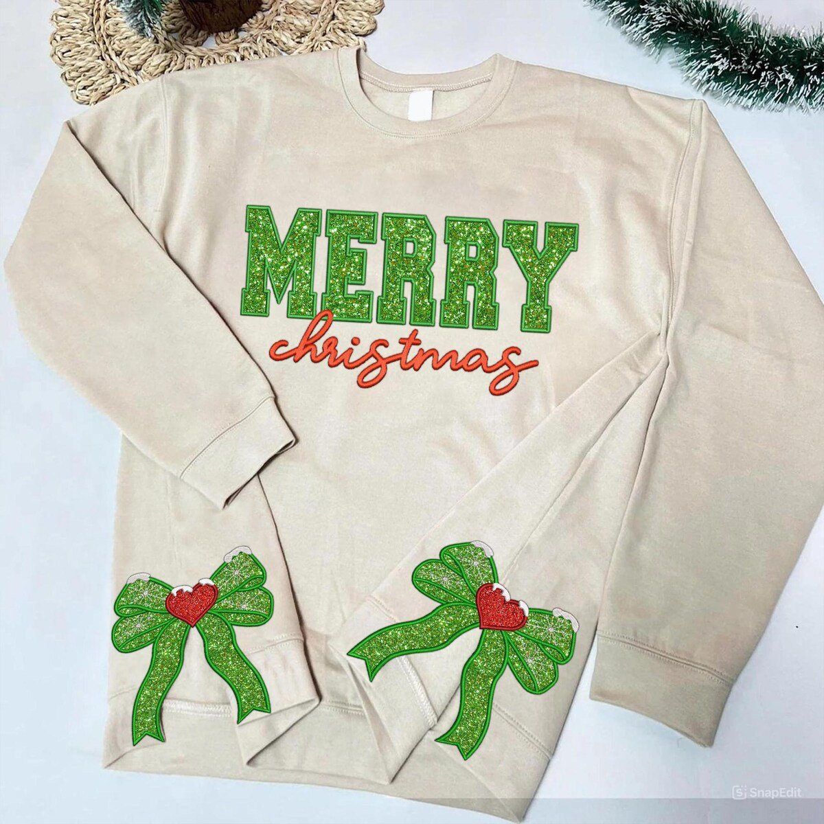 Embroidered Glitter Side Bow Christmas Sweatshirt for Coquette Style.jpg