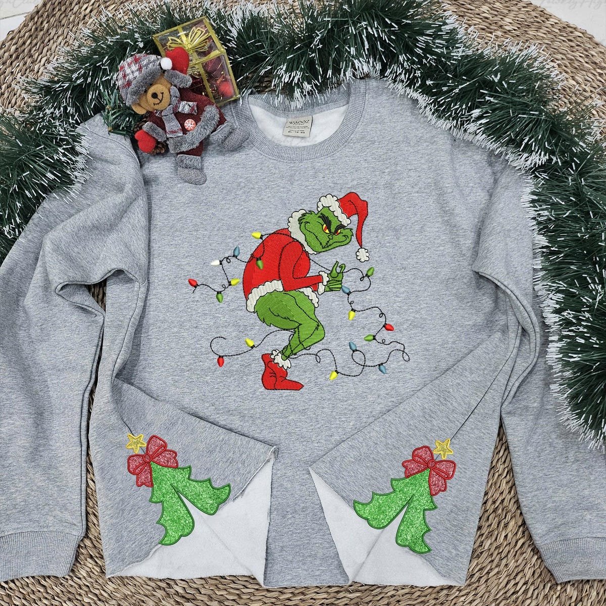 Grinchmas Embroidered Side Bow Sweatshirt Perfect Christmas Gift.jpg