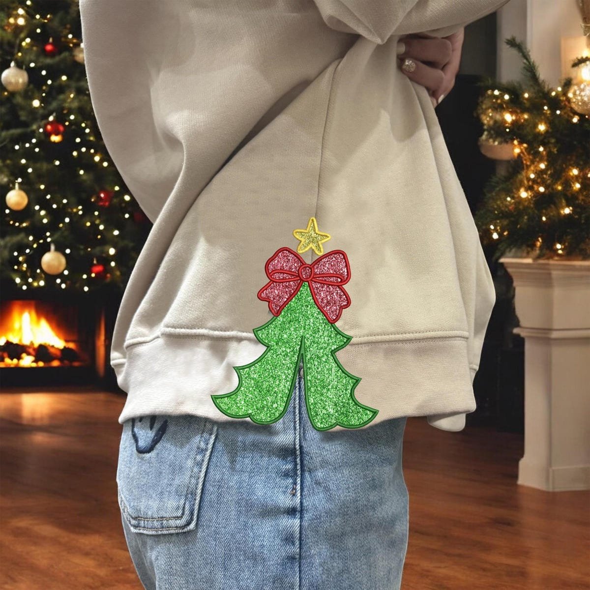 Grinchmas Embroidered Side Bow Sweatshirt Perfect Christmas Gift.jpg