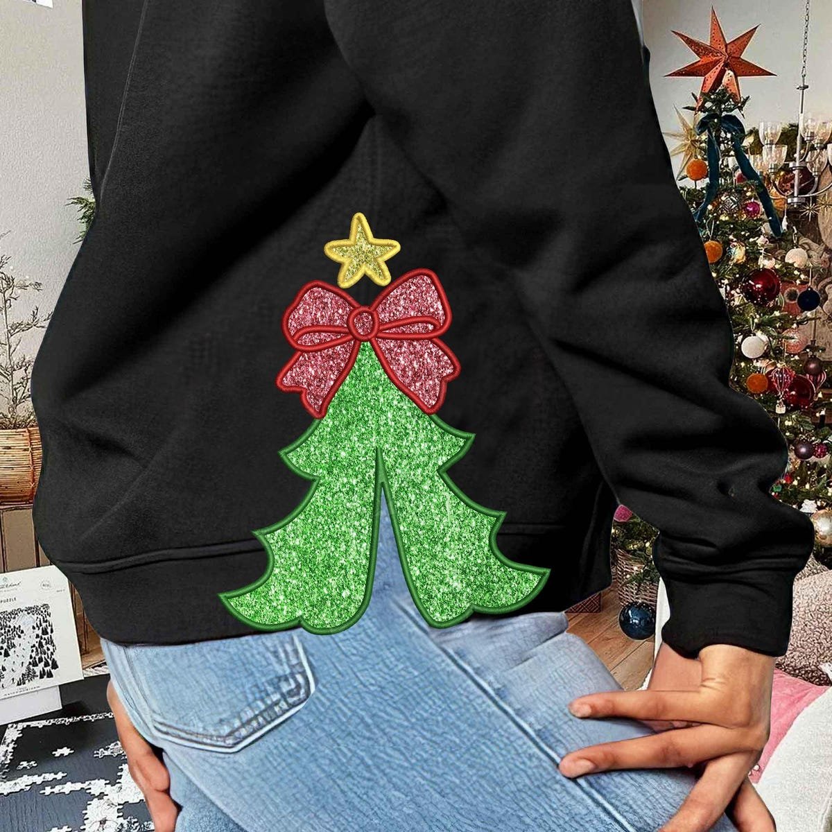 Grinchmas Embroidered Side Bow Sweatshirt Perfect Christmas Gift.jpg