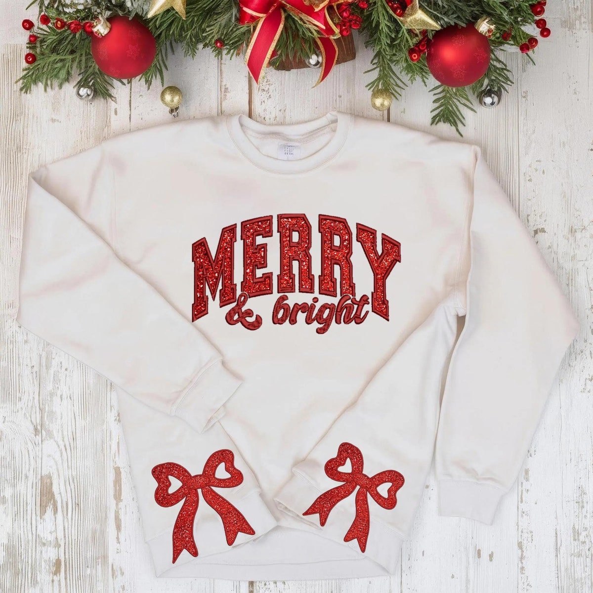 Merry and Bright Embroidered Glitter Side Bow Sweatshirt for Women.jpg