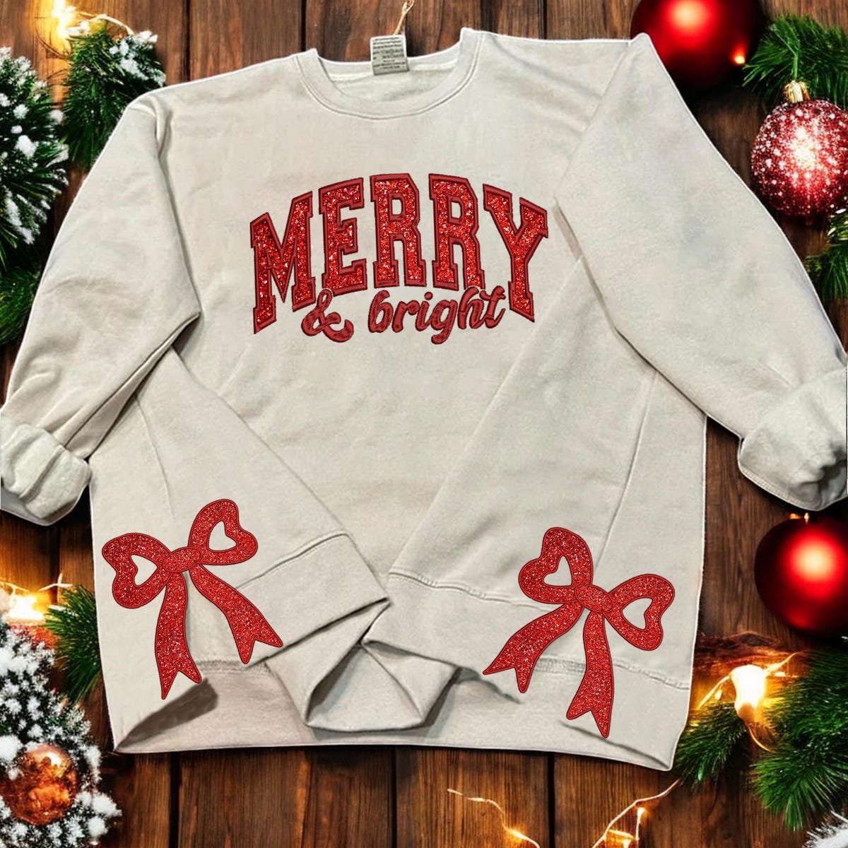 Merry and Bright Embroidered Glitter Side Bow Sweatshirt for Women.jpg