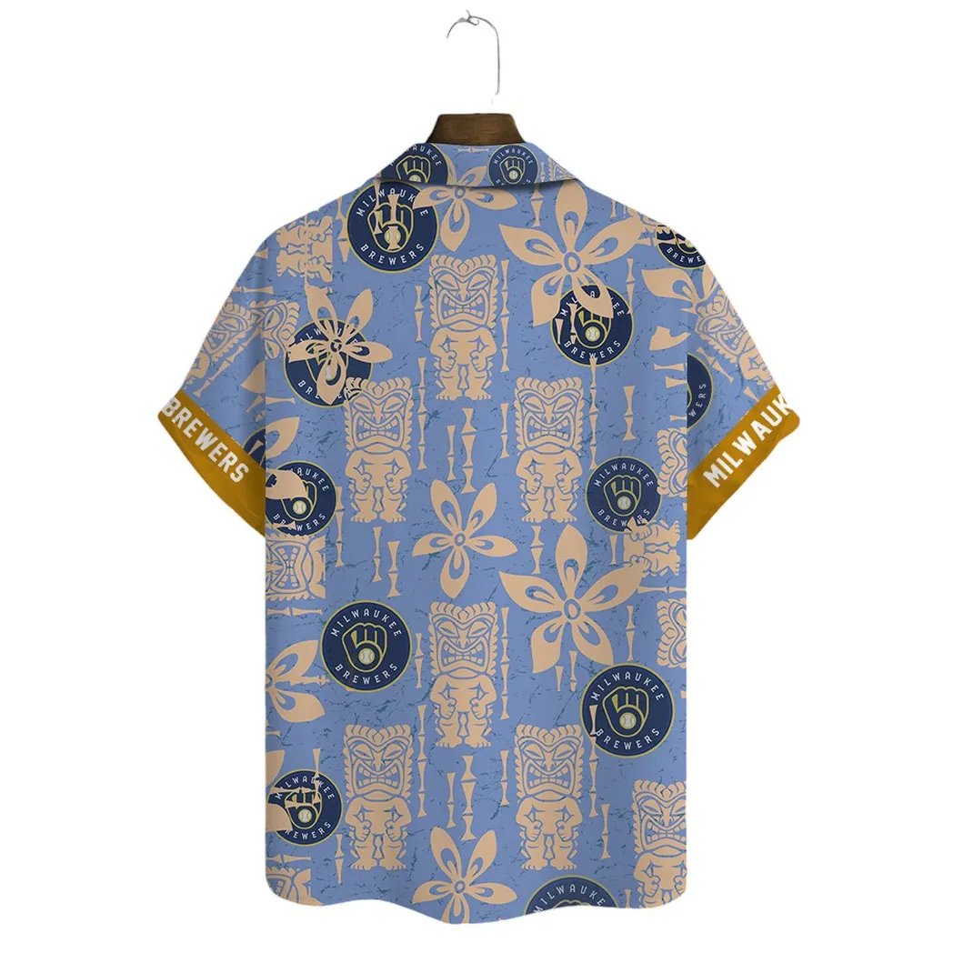 Milwaukee Brewers Hawaiian Shirt Tiki Floral Design.jpg