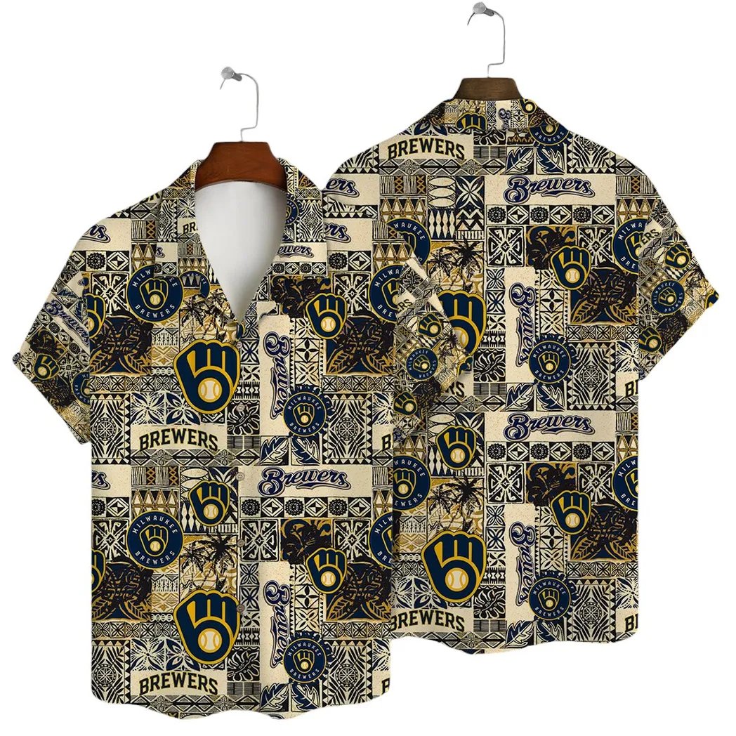 Milwaukee Brewers Hawaiian Shirt Tribal Patchwork Design.jpg