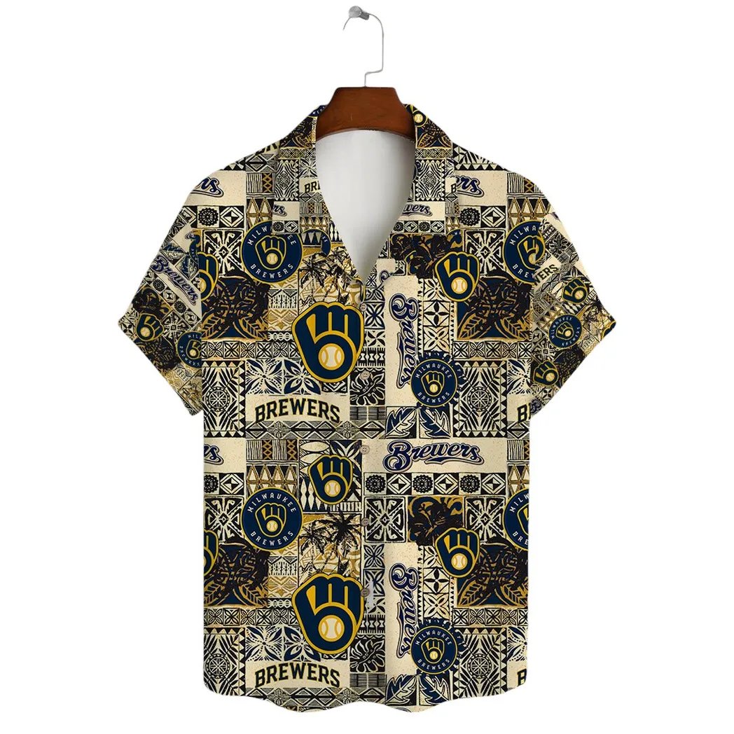 Milwaukee Brewers Hawaiian Shirt Tribal Patchwork Design.jpg