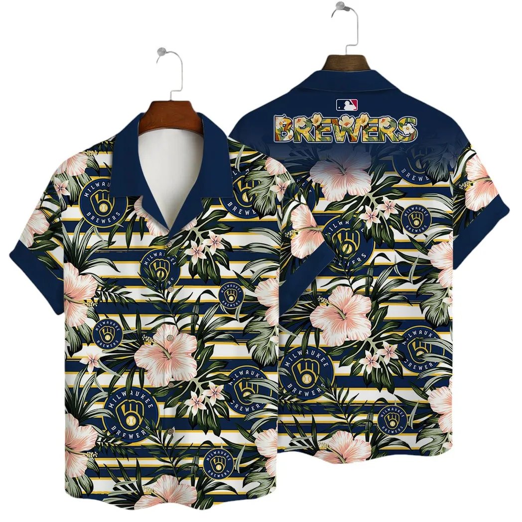 Milwaukee Brewers Hawaiian Shirt Tropical Stripes Design.jpg