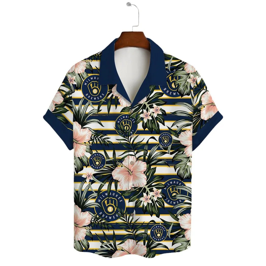 Milwaukee Brewers Hawaiian Shirt Tropical Stripes Design.jpg