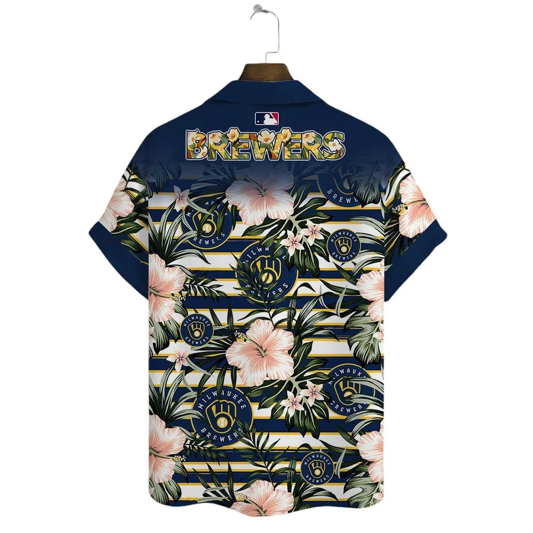 Milwaukee Brewers Hawaiian Shirt Tropical Stripes Design.jpg