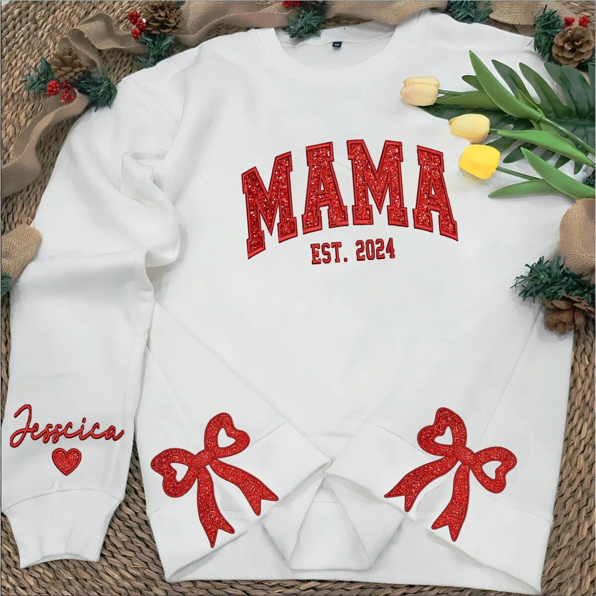 Personalized Mama Side Bow Embroidered Sweatshirt for Christmas 2024.jpg